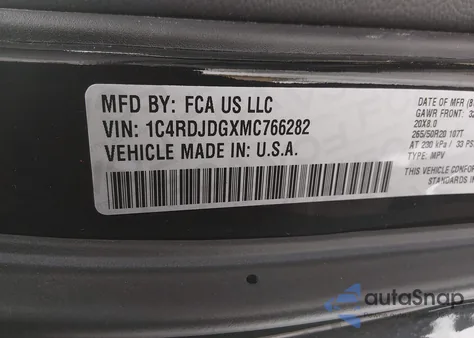 2021 Dodge Durango Gt Plus Awd z USA, uszkodzony, nr VIN 1C4RDJDGXMC766282